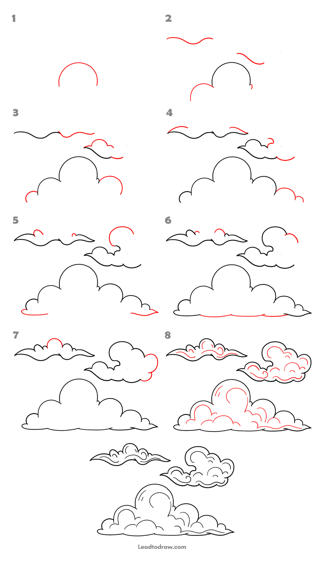 how to draw clouds step by step