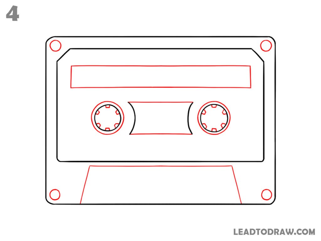 how to draw a cassette tape step by step