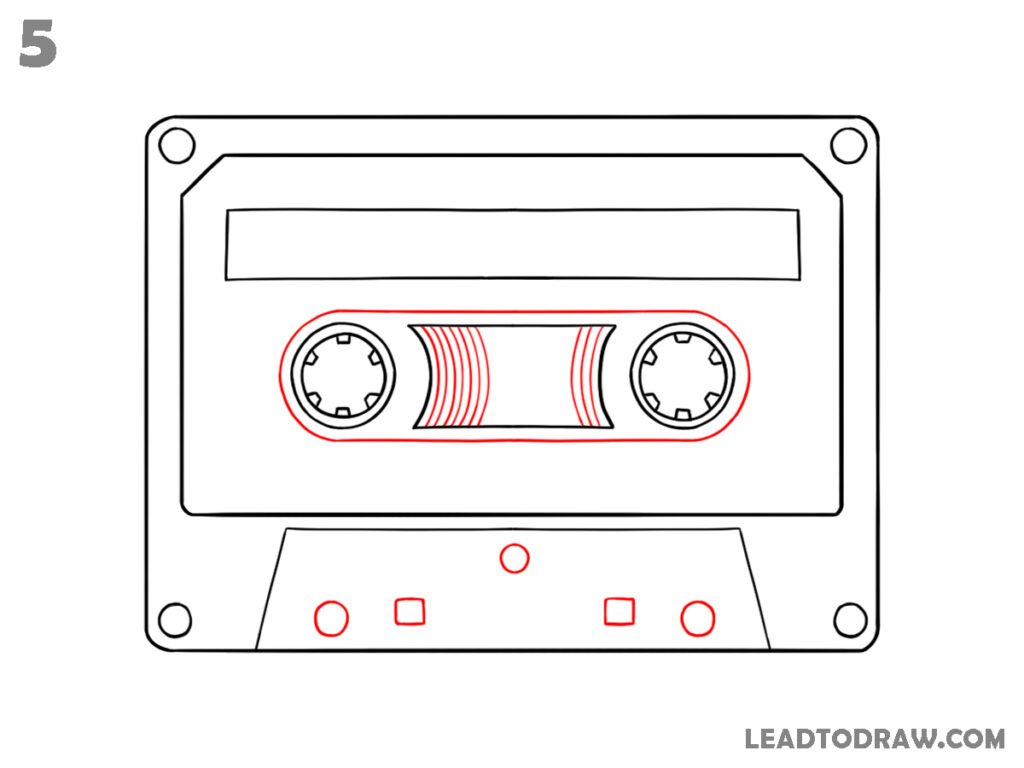 how to draw a cassette tape step by step
