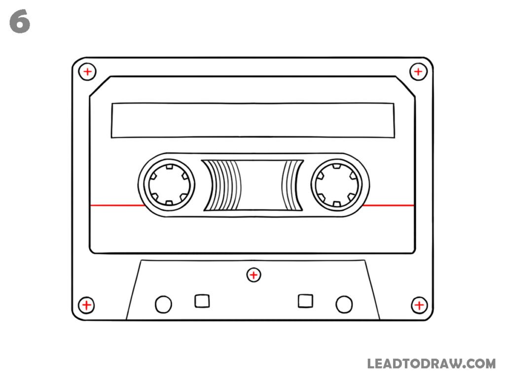 how to draw a cassette tape step by step