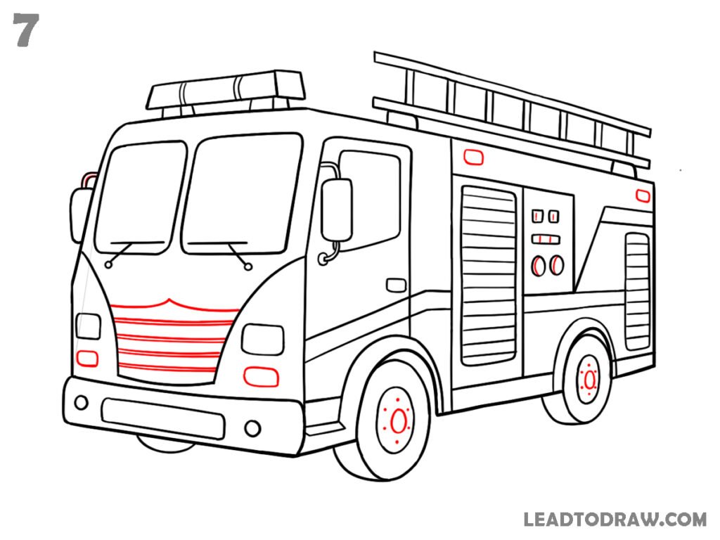 how to draw a fire engine step by step