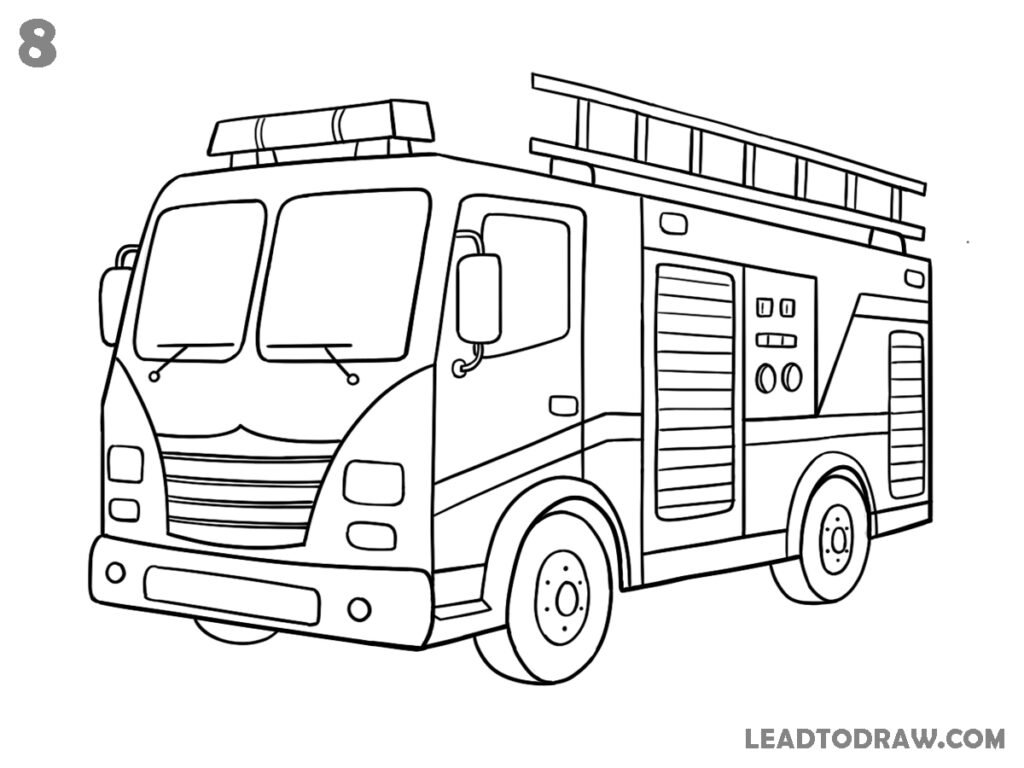 how to draw a fire engine step by step