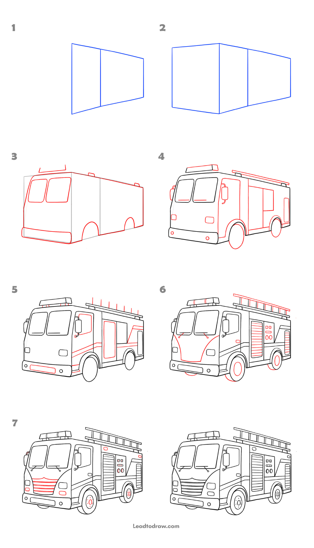 how to draw a fire truck step by step